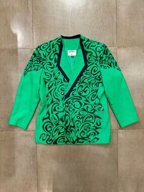 Hand-Painted Green Double-Breasted Jacket by NYC Theater Artist